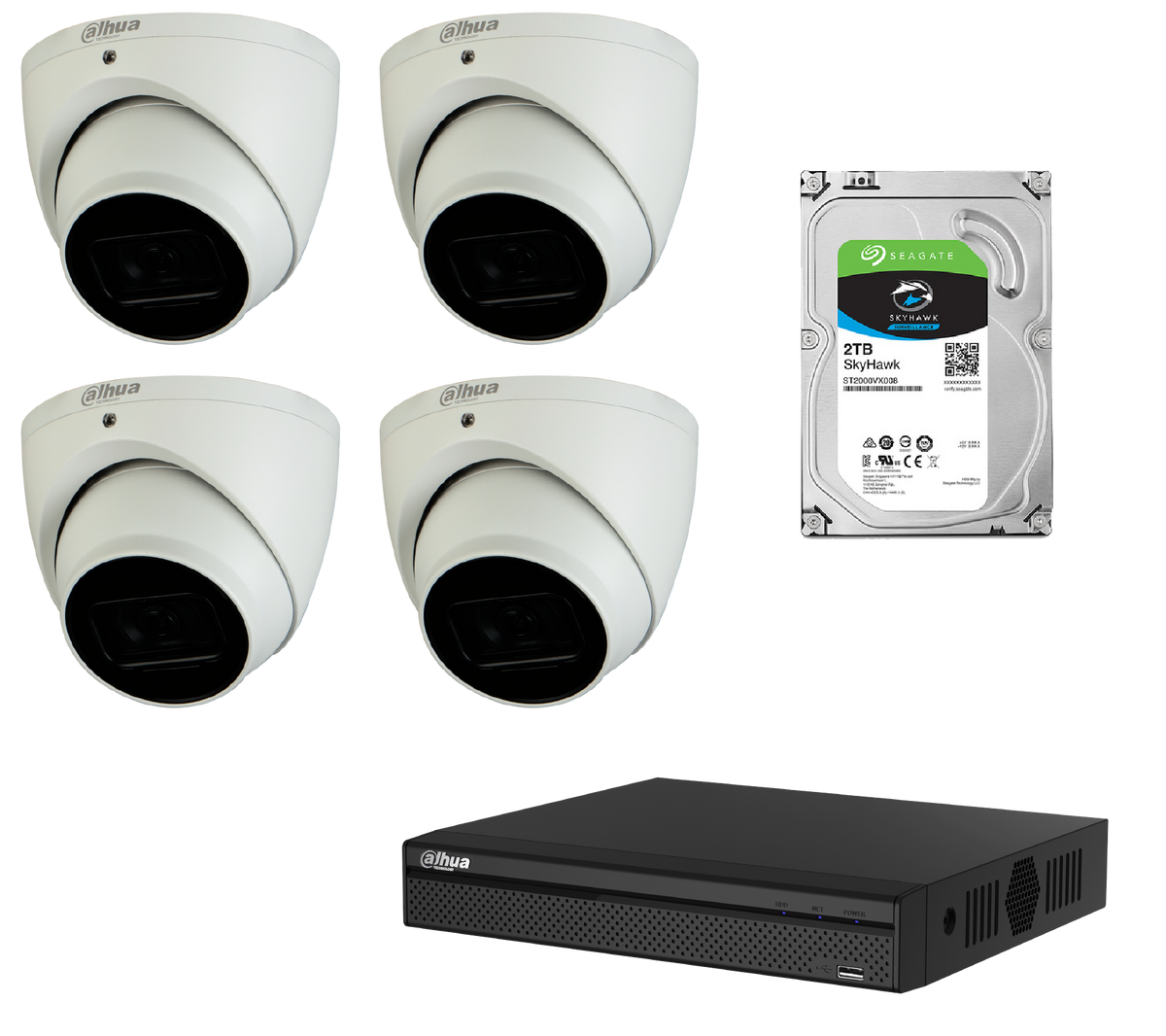 Dahua 4MP CCTV Kit: - 1 x NVR4104HS-P-4KS2  - 4 x HDW 2431 EMP-AS-S2  - 1 x 2TB HDD