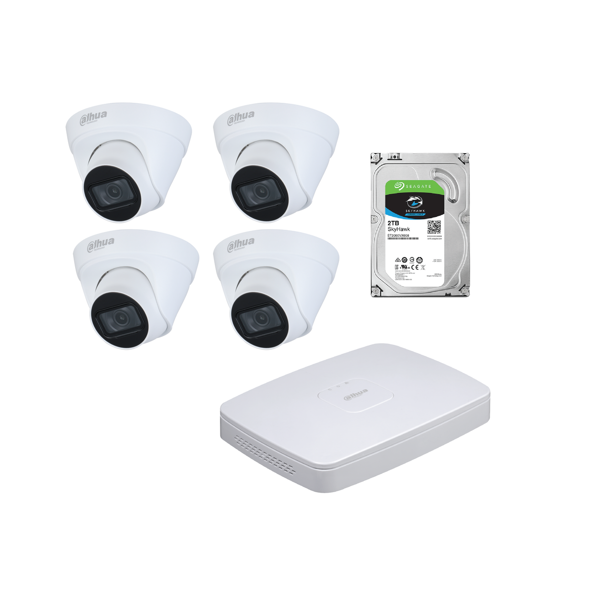 Dahua 4MP CCTV Kit:  - 1 x NVR 4108HS-8P-4KS2T  - 4 x HDW 1431 T1-S4  - 1 x 2TB HDD