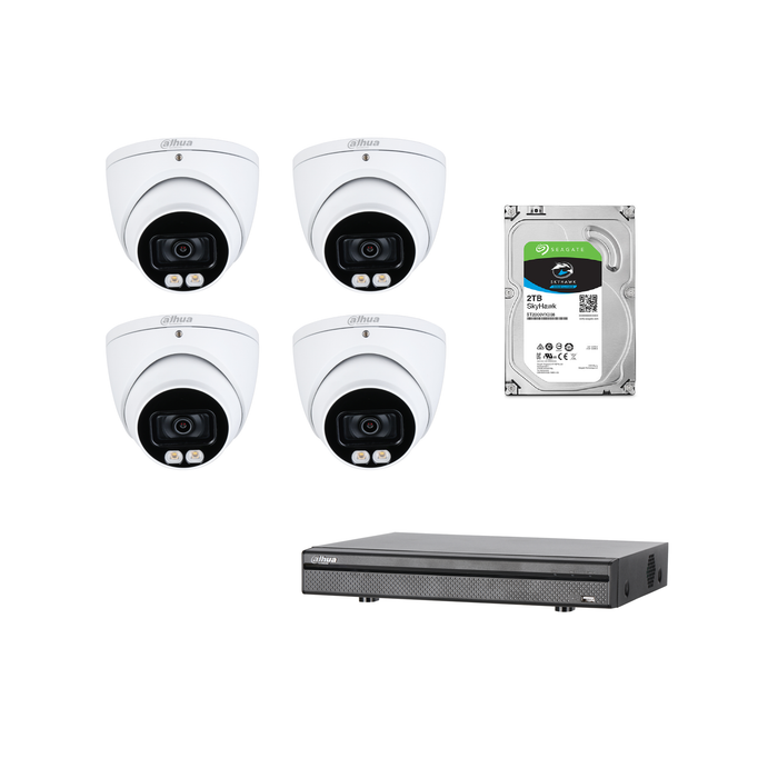 Dahua 5MP HDCVI CCTV Kit: 1x XVR 5104 H-4KL-X  4x HAC-HDW 1509 TP-A-LED  1x 2TB Hard drive